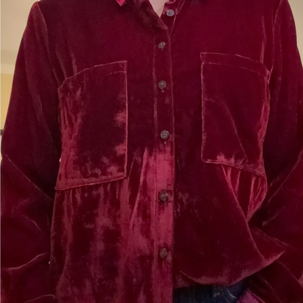 Anthropologie Deep Red Velvet Shirt Pilcro brand - Picture 3 of 3